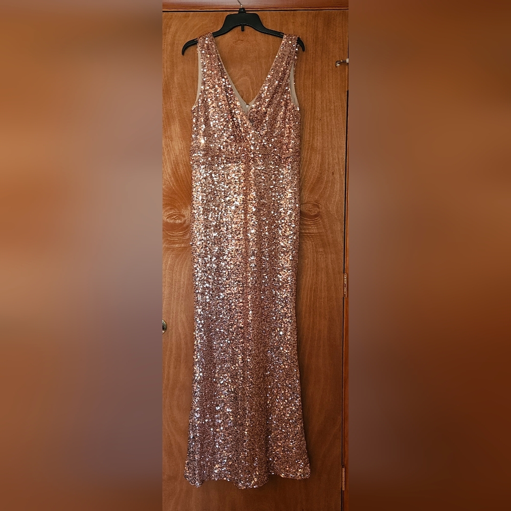 Badgley Mishka Pink sequin gown size 14 NWT